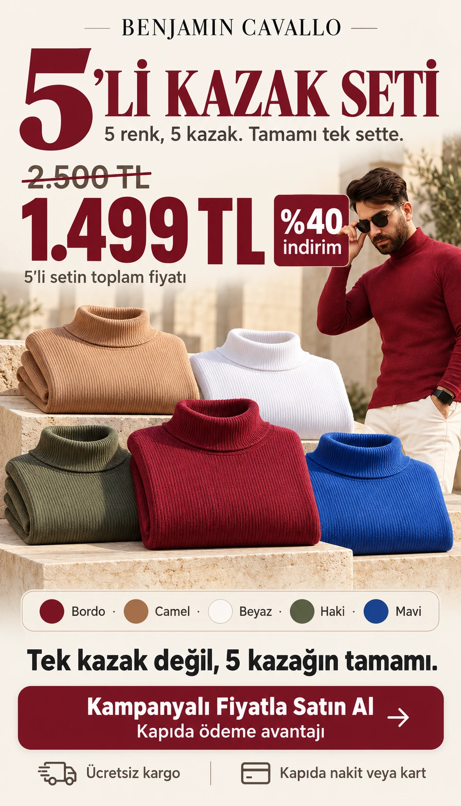 Benjamin Cavallo 5’li kazak seti, kampanyalı fiyat 1.499 TL